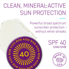 BOB Kids powder sunscreen swatch shows smooth mineral coverage