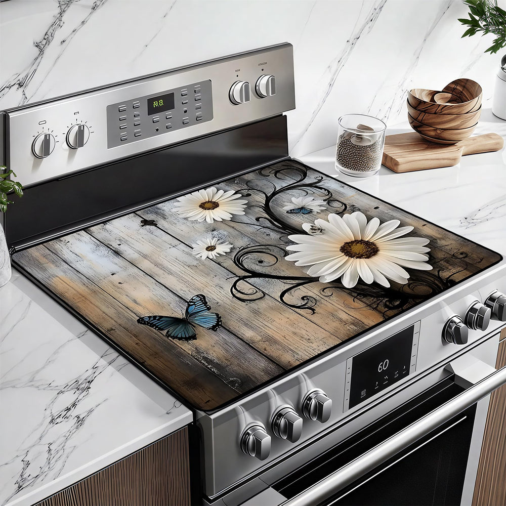 BSFHH Daisy stovetop cover on counter offers extra workspace and protection.