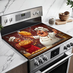 BSFHH heat-resistant glass stove top cover over stove protecting surfaces during pizza prep