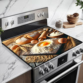 BSFHH heat-resistant glass top cover in close-up guarding stovetop from scratches with anti-slip coating.