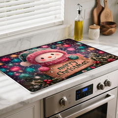 BSFHH One Snowman stove cover, top view, protects stovetop and frees counter space.
