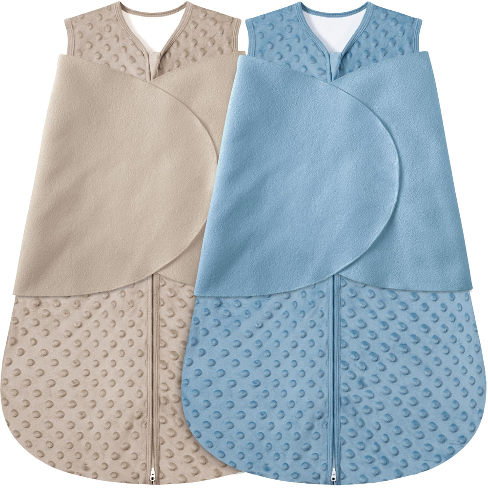 BSTOPPT fleece sleep sack brown on baby, cozy wearable blanket for safer, calmer sleep.