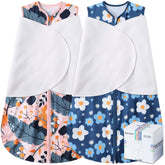 BSTOPPT newborn sleep sack Gerbera Tulips flatlay shows cozy, safe swaddling details.