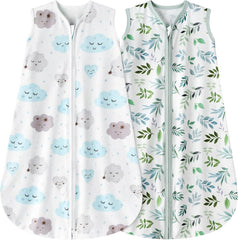 BSTOPPT newborn sleep sack in leaf and clouds fabric delivers soft, breathable warmth.