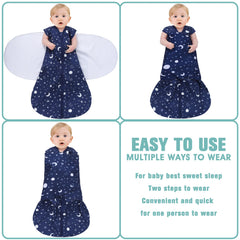 BSTOPPT 3-way adjustable swaddle shows arm-in and arm-out configurations.