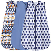 BSTOPPT baby sleep sack in blue triangles provides cozy all-season comfort.