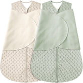BSTOPT Newborn Sleep Sack in beige and grass green worn by baby for safe, cozy swaddling.