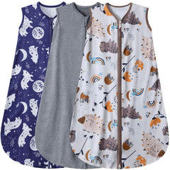 BSTOPPT sleep sack with Fox and Dinosaurs pattern on dark gray fabric for cozy nights