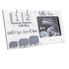 Buachois sonogram frame with elephant design in a wood finish displaying memories.