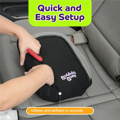 BubbleBum slim backless design fits three across in small back seats.