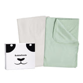 BubblePanda rayon bamboo swaddle blanket in sage and oat, buttery softness for snug newborn sleep.