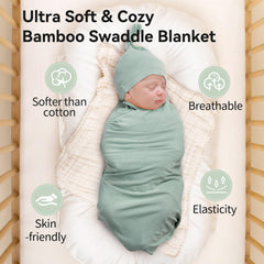 BubblePanda swaddle set includes hat and birth card, ideal baby gift.