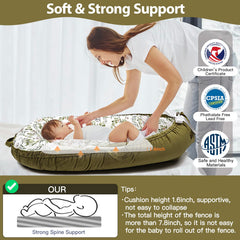 Bubbyhuts Green Rabbit portable infant nest with removable cover for quick cleanup.