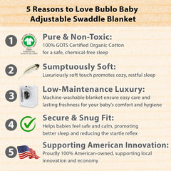 Bublo Baby organic cotton swaddle Galaxy fabric highlights breathable comfort.