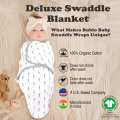Bublo Baby 3-pack swaddles in grey, showing convenient adjustment and secure fit.