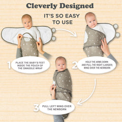 Bublo Baby swaddle sleep sack on baby Galaxy demonstrates secure, womb-like snugness.