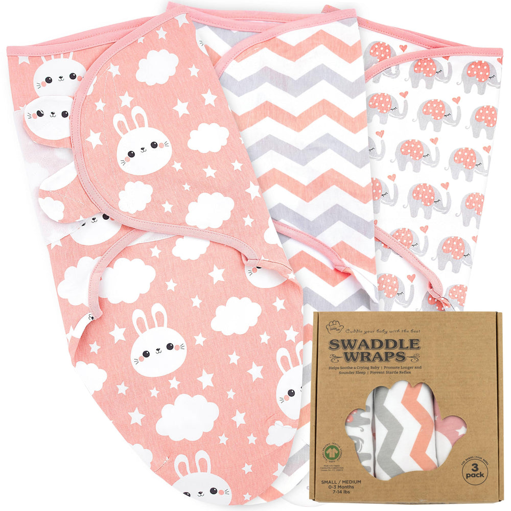 Bublo Baby Coral swaddles packaging; perfect 3-pack gift for newborns.