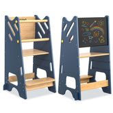 BUDDGO Toddler Standing Tower with safety rail provides secure kitchen help.