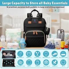 Buddy Bear diaper bag backpack interior shows 18 organized pockets.