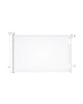 BuddyZone retractable gate shows baseboard bracket for secure doorway installation.