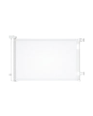 BuddyZone retractable gate shows baseboard bracket for secure doorway installation.