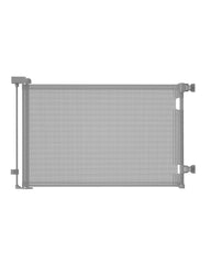 BuddyZone retractable gate baseboard fit shows adjustable bracket for easy drill-free installation