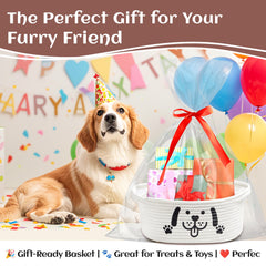 Bufims small woven dog gifts basket serves as a toy storage bin for playful homes.