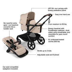 Bugaboo Kangaroo all-terrain wheels provide smooth rides on diverse surfaces