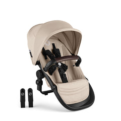 Bugaboo Kangaroo sibling seat attached in Desert Taupe for a seamless tandem setup.