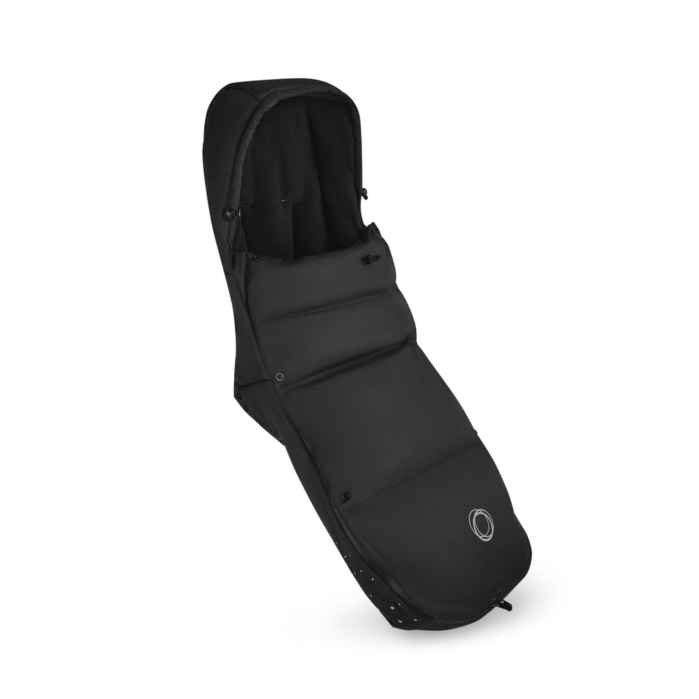 Bugaboo Performance Footmuff front view in Heritage Black showing warm fleece lining.