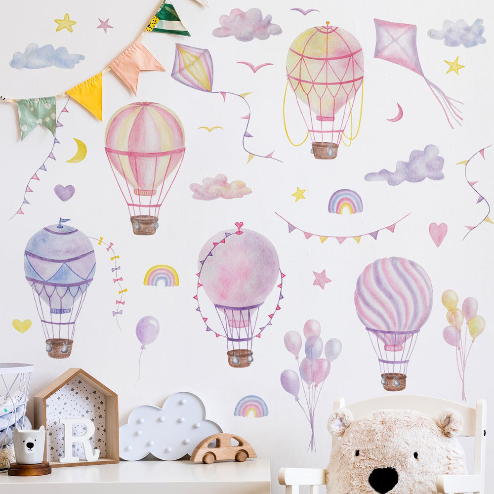 Buiory large hot air balloon wall decal with stars for a dreamy nursery