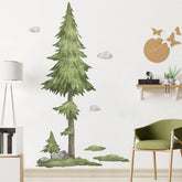 Buiory pine tree wall decal in watercolor for a cozy kids' room.