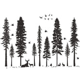 Buiory Primeval Forest wall stickers pack featuring pine trees and birds for kids rooms.