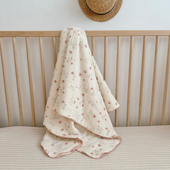 BuLuTu bunny pattern baby blanket on crib, soft and cozy