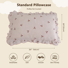 BuLuTu cherry-pattern kids pillowcase adds playful charm to a kid's room with a soft touch.