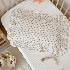 BuLuTu muslin kids pillowcase in pink bellflower pattern is soft and breathable for gentle naps.
