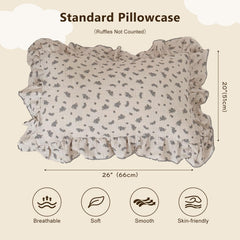 BuLuTu ruffled-edge design pillowcase adds decorative detail for cozy bedding