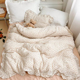 BuLuTu soft cotton muslin duvet cover with camellia pattern for gentle, breathable sleep.