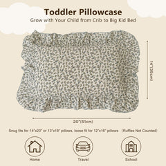 BuLuTu blue floral pillowcase full view on toddler bed