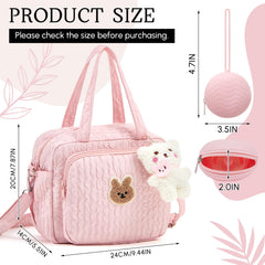 Bulyoou diaper bag tote pink interior showing multi-pocket organization for baby items