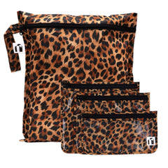 Bumkins Roamio leopard waterproof wet bag keeps damp items contained on travel