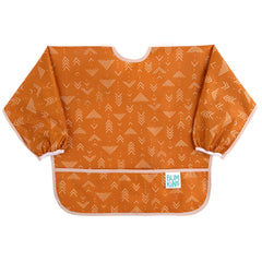 Bumkins Sleeved Bib Boho Orange front view shows full-meal protection for mess-prone eaters.
