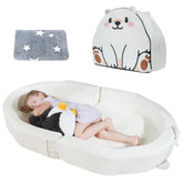 BUMNANA toddler travel bed setup shows roomy 55x33 sleep area for play and rest.