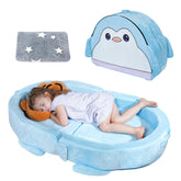 BUMNANA travel bed folded compact for easy packing on trips.