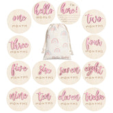 Burbell 7 Pack 3D milestone discs with Hello World for newborn announcements.