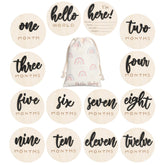 Burbell 7-pack 3D baby milestone discs with hello world front view for timeless photos.