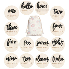 Burbell 7-pack 3D baby milestone discs with hello world front view for timeless photos.