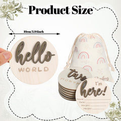 Burbell wooden circle baby signs with natural texture for keepsakes.