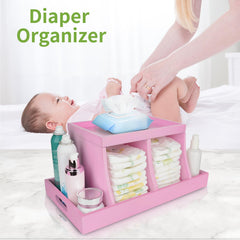 Busidhji changing table organizer in wood, sturdy storage for wipes and supplies