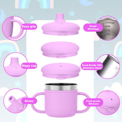 BUSOHA purple toddler sippy cup for small hands and independent sipping.